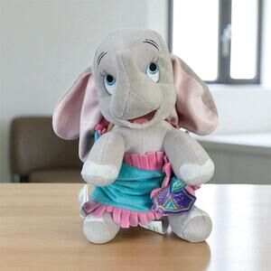 Disney Parks Babies‎ Dumbo Plush Elephant 10" Blue Blanket Skirt Dress Authentic